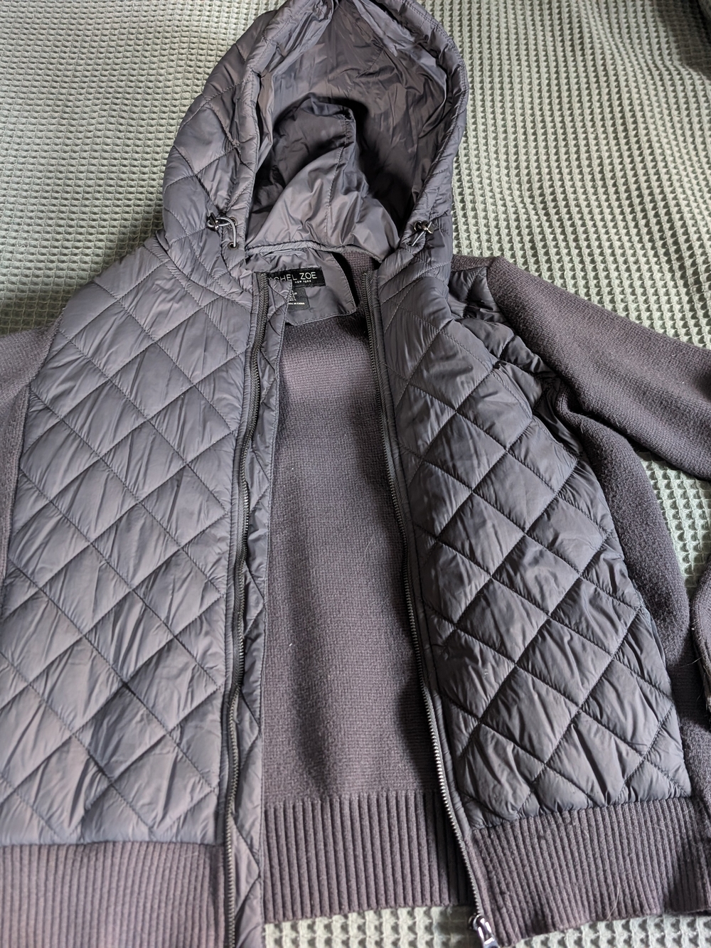 Rachel Zoe Quilted Hooded Puffer Jacket - Charcoal Gray